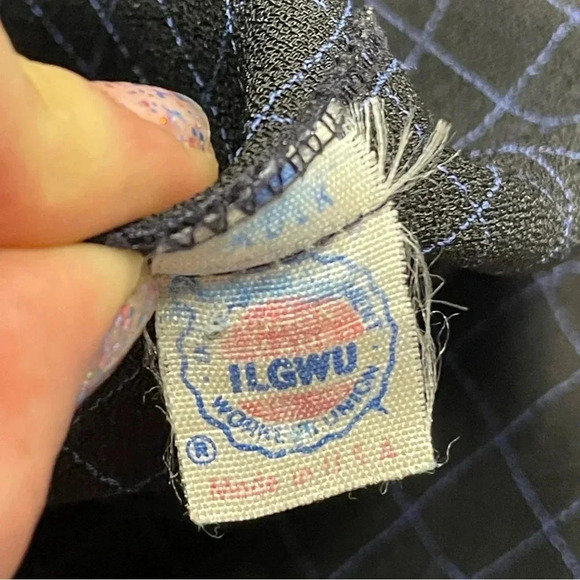 Vintage Womens Union ILGWU Plaid Navy Blue Single Button Lightweight Blazer VTG - Picture 7 of 14